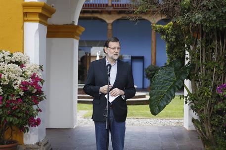 8/03/2015. Viaje oficial del presidente del Gobierno a Guatemala. El presidente del Gobierno, Mariano Rajoy, durante su intervención en el C...